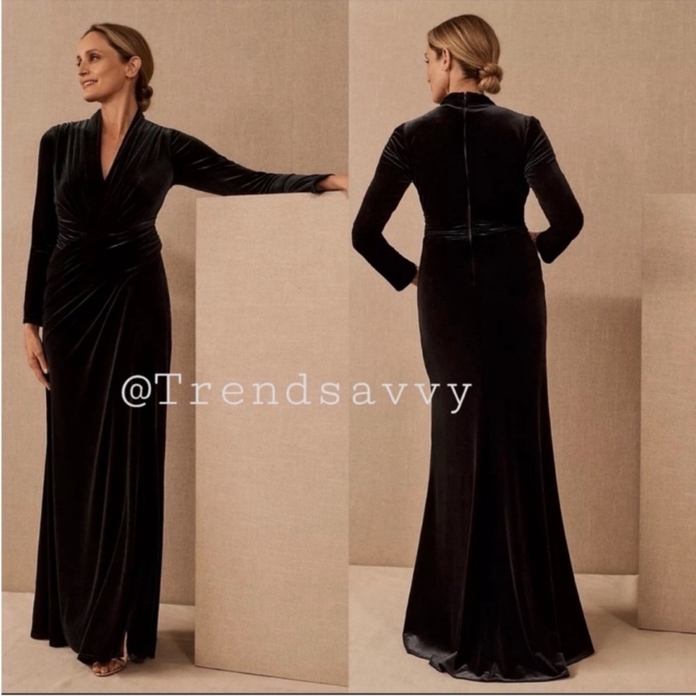 Anthropologie Tadashi Shoji Brinda Black Velvet Maxi Dress Medium Formal Evening
